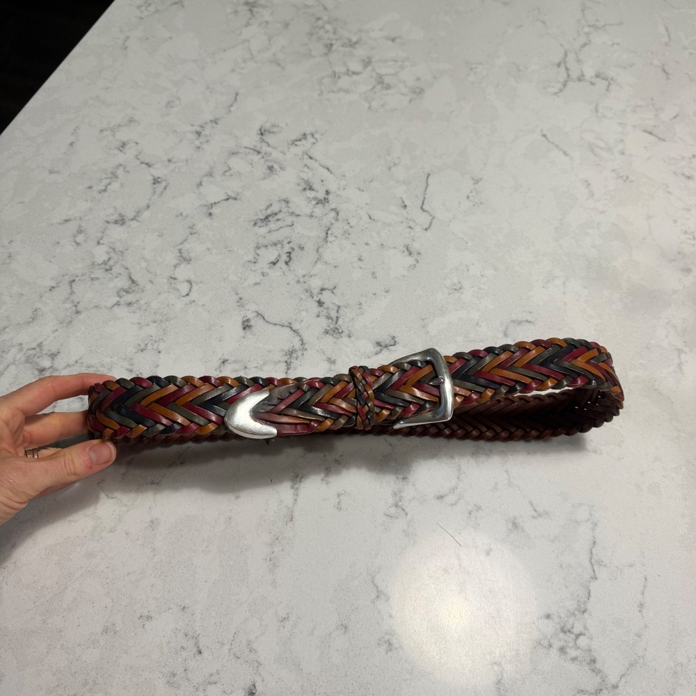 Brighton Multicolored Braided Leather Belt Size M 37" Vibrant Woven Classic $90